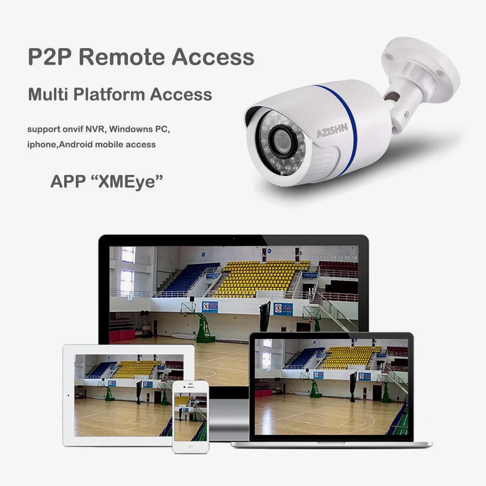 AZISHN ip-камера наблюдения H.265/H.264 FULL HD 1080P 2,0 мегапиксельная onvif HI3516E 24IR уличная IP камера 1080P DC 12 В/48 в PoE