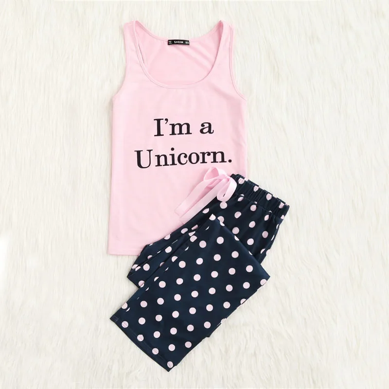SHEIN Модная Пижама С Текстовым Принтом Женский Летний Повседневный Топ Без Рукавов И Длинные Брюки Комплект Пижамы