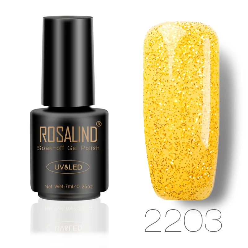 2203 ROSALIND гель 1S 7 мл желтый цвет, бриллиантовый блеск блестящий Гель-лак для ногтей Топ основа праймер Маникюр Лечение ногтей гель лак Замачивание - Цвет: 2203
