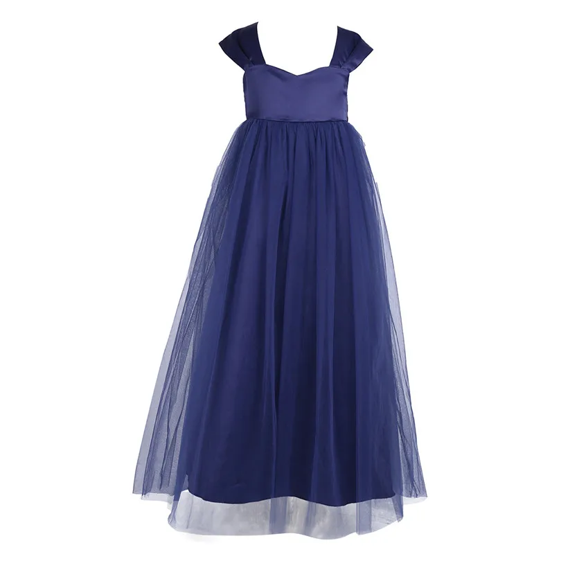 Navy Blue TiaoBug платье с цветочным узором для девочек белый Обувь для девочек рукавов Тюль Туту Пышное Платье принцессы на день рождения Porm партии Свадебное платье для свадьбы - Цвет: Navy Blue