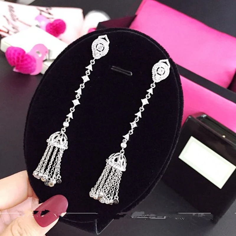 Женские свадебные серьги-кисточки GL Sweet циркониевые висячие серьги с подвесками