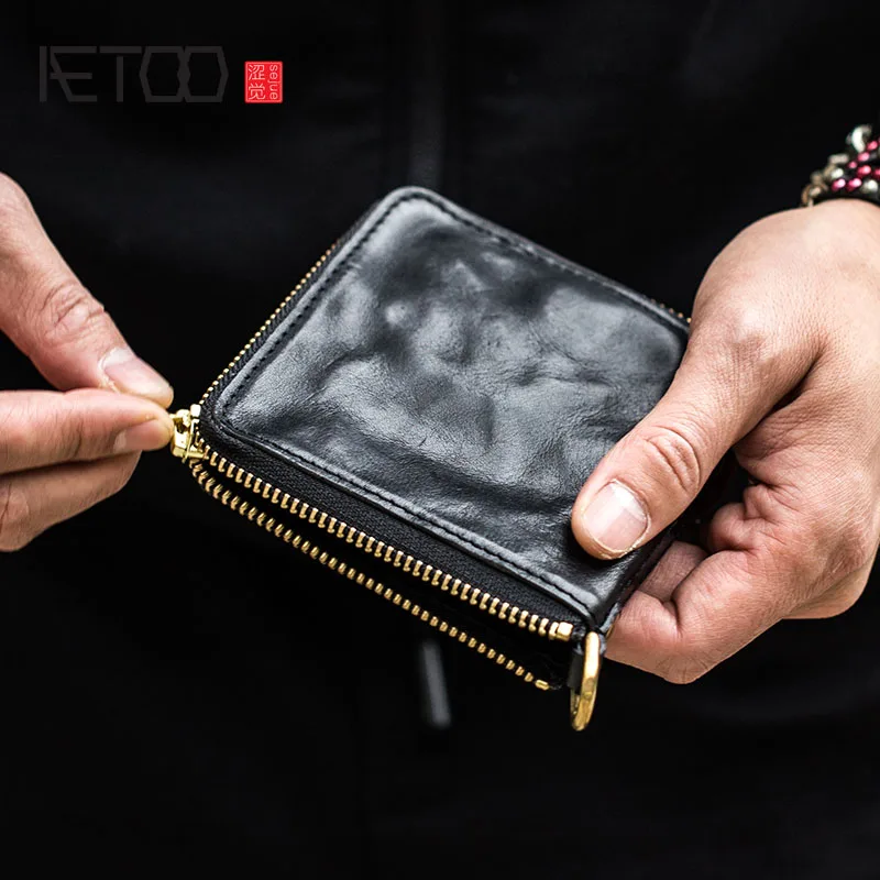 AETOO кожаный бумажник ручной работы оригинальный мужской короткий Ретро кошелек