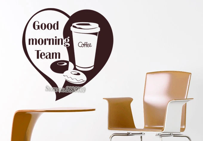 Настенная виниловая наклейка с надписью Good Morning Coffee Team Водонепроницаемая