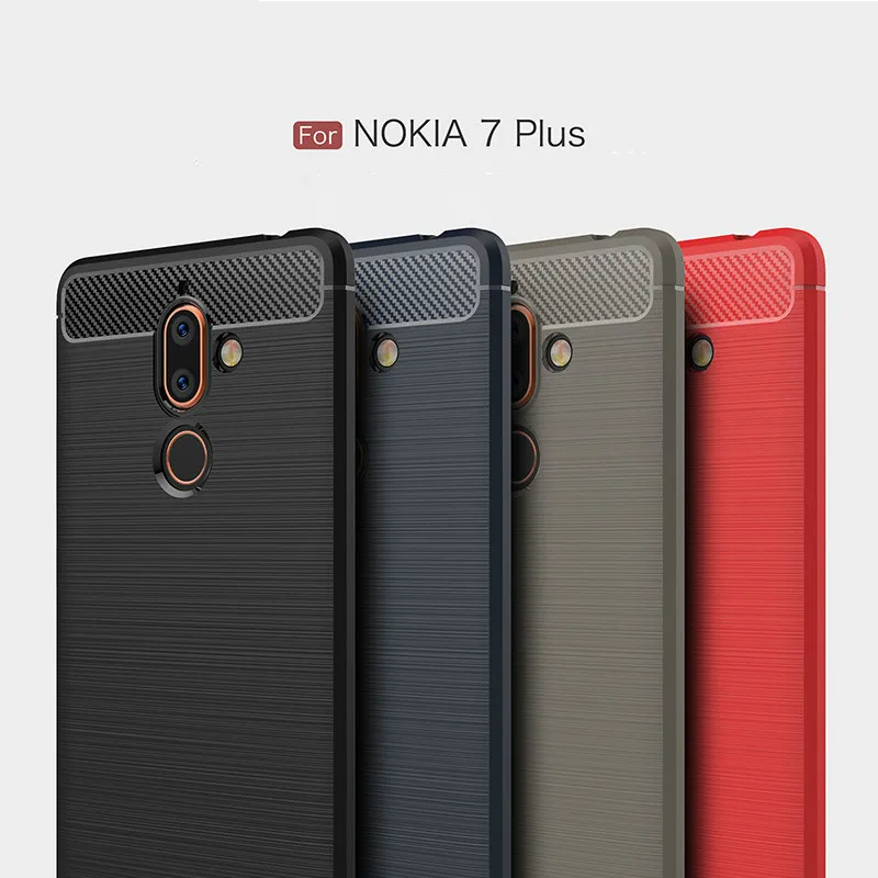 Роскошные карбоновый чехол для Nokia 7 плюс Чехол новый Fibre матовый Силиконовый ТПУ