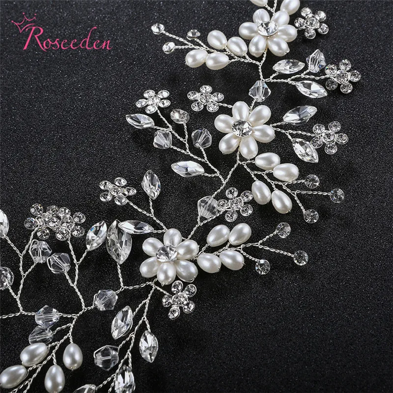 

Sparkling Handmade Rhinestones Crystals Pearls Flower Leaf Wedding silver Color Bridal Hair Vine Hair Accessories RE3166