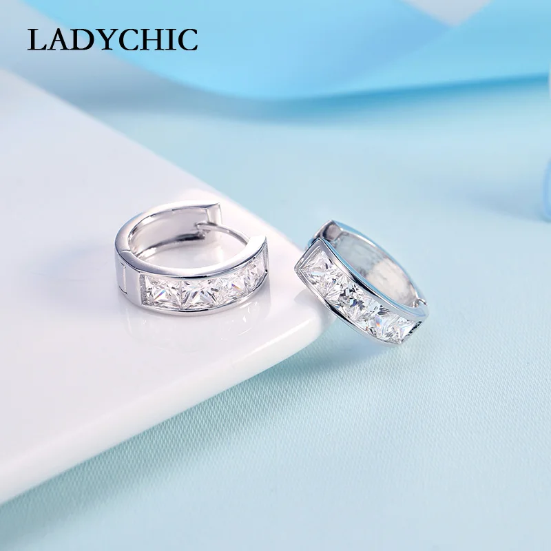 LADYCHIC Luxury Ladies Princess Cut AAA Cubic Zirconia Hoop Earrings Trendy Women Silver Color Shinning Jewelry Earring LE1006 | Украшения