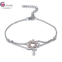 silver s925 women star pearl chain link bracelets charm pendant star 2019 summer beach jewelry bangle women fashion party gifts
