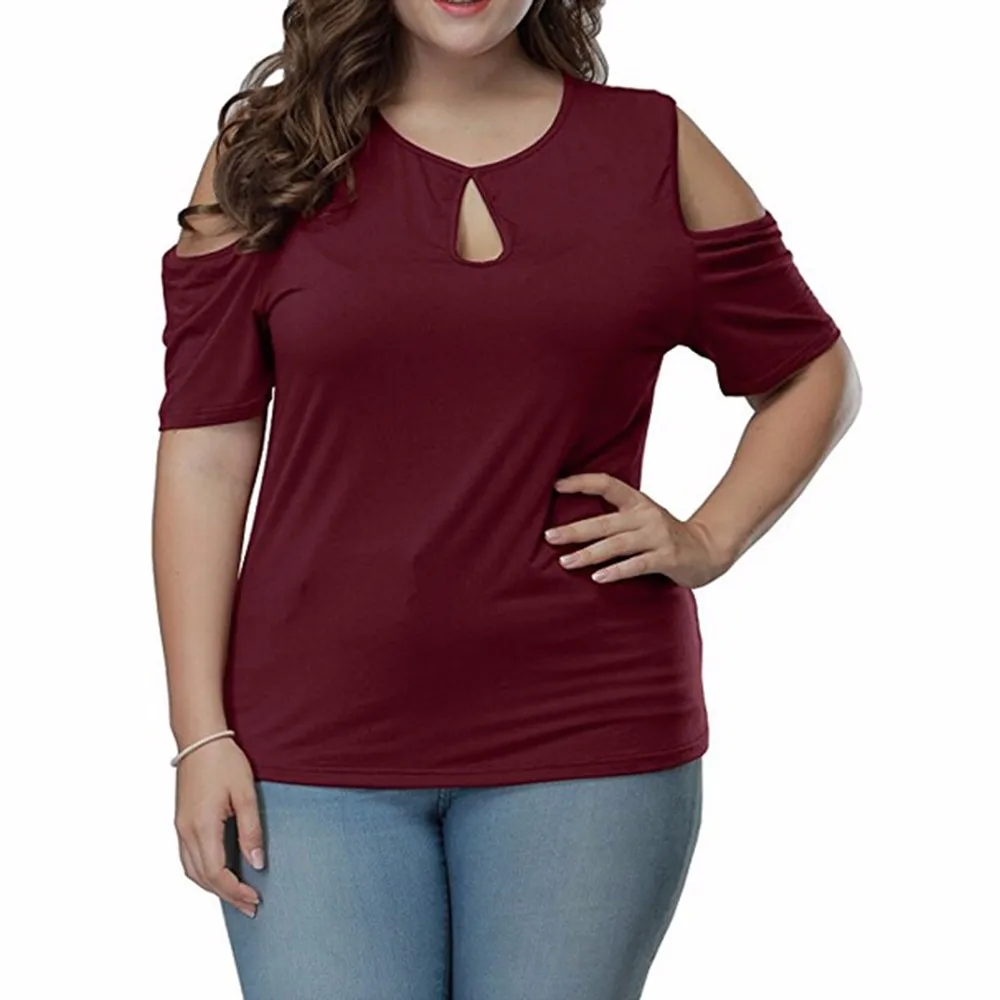 Женские топы и блузки размера плюс 5XL, винтажные топы с открытыми плечами и круглым вырезом, футболка с коротким рукавом, одежда с вырезами, Camisa Feminina