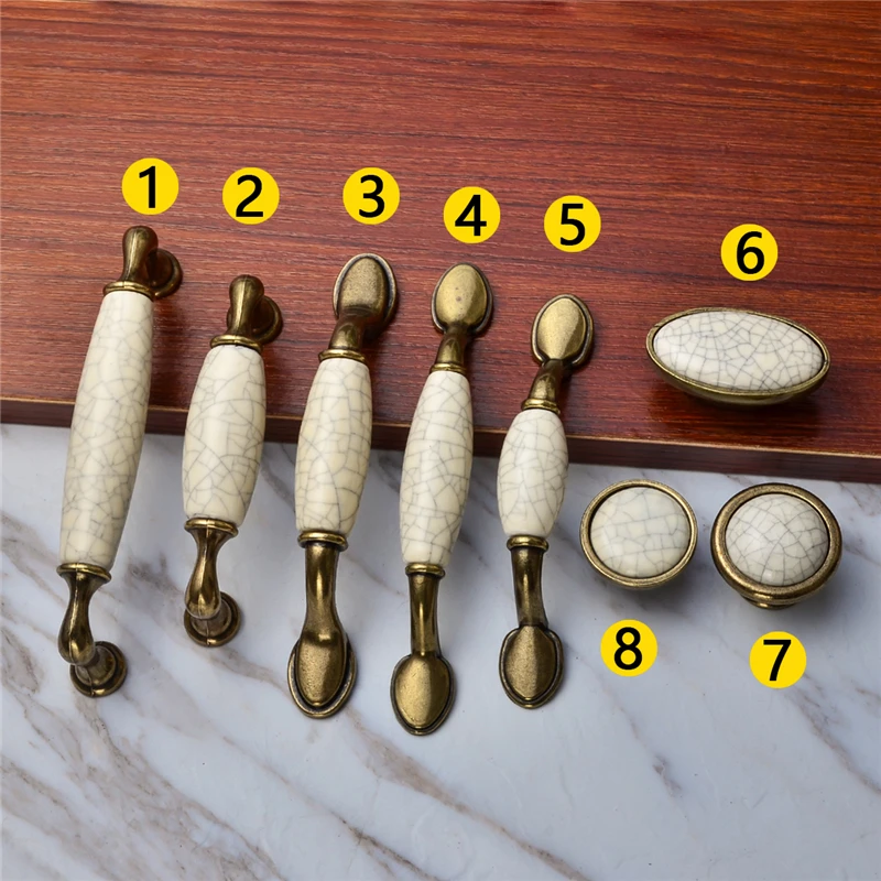 Furniture White Crack Ceramic Door Handles For Kitchen Cabinet Cupboard Wardrobe Accessories Drawer Pull Vintage Bronze Knobs |