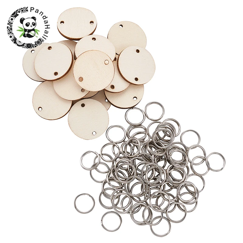 

Pandahall 100pc/set DIY Links Jewelry Findings with Wood Links and Iron Split Key Rings Pendant Making Accessoroes