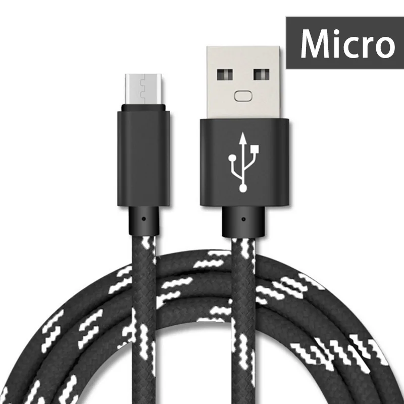 Черный Micro USB кабель Универсальный зарядный кабель для телефонов Android синхронизации данных зарядное устройство 1 м провод 5V2A Быстрая зарядка нейлоновые кабели для передачи данных - Цвет: Черный