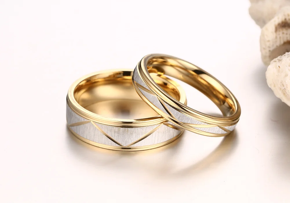 Unique Couple Wedding Rings for Lover Gold Tone Matte Finish Stainless Steel Geometric Alliance Valentine's Day Gifts