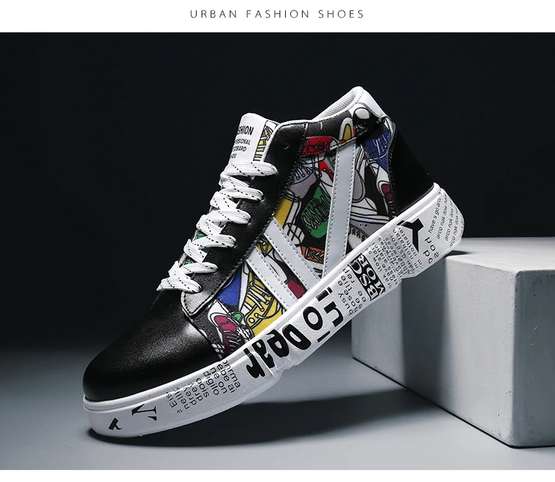 TYDZSMT Graffiti Sneakers Autumn Winter High Top Lover Shoes PU Woman Sneakers White Shoes Plus Size Zapatos De Mujer