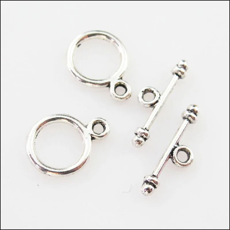 60 комплектов тибетский серебристый цвет Гладкий круг браслет шарнирно Рычажная