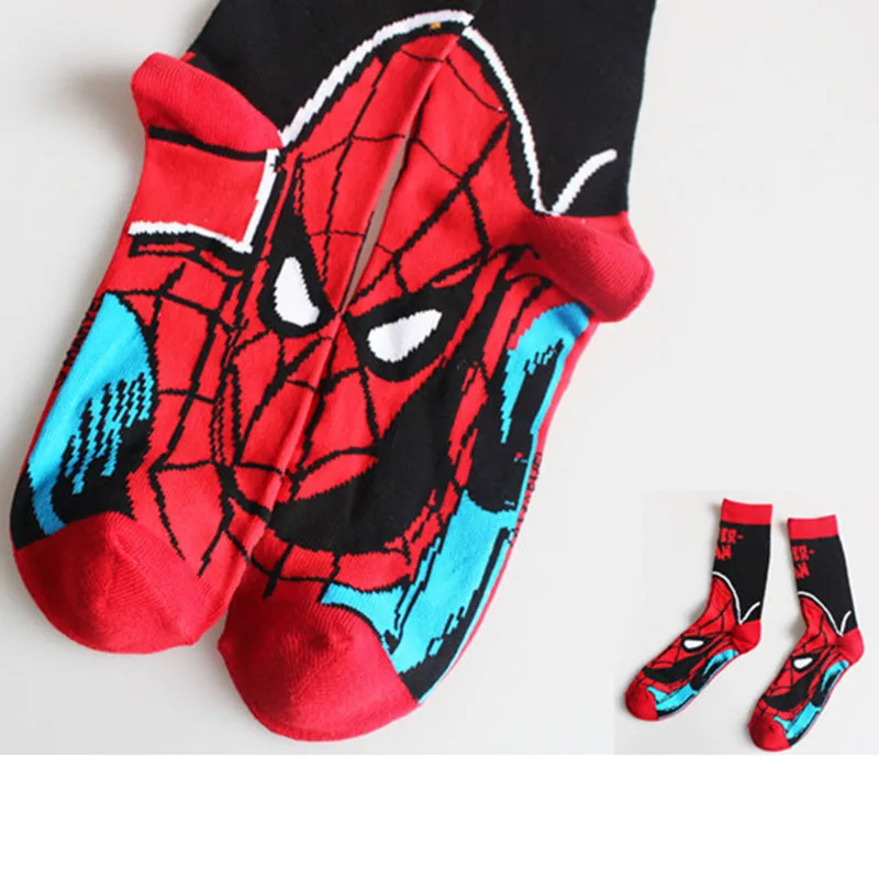 Яркие хлопковые мужские Носки с рисунком из мультфильма «Marvel»; забавные носки с Суперменом, Бэтменом, человеком-пауком, Халком, Харадзюку; Рождественский подарок