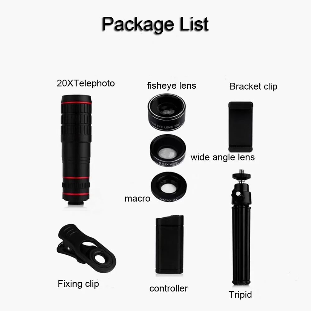 

18X 20XTelescope Zoom Phone Lens&Fisheye&Macro&Wide Angle For iPhone Samsung Smartphone Universal Telescope Camera Lens& tripod