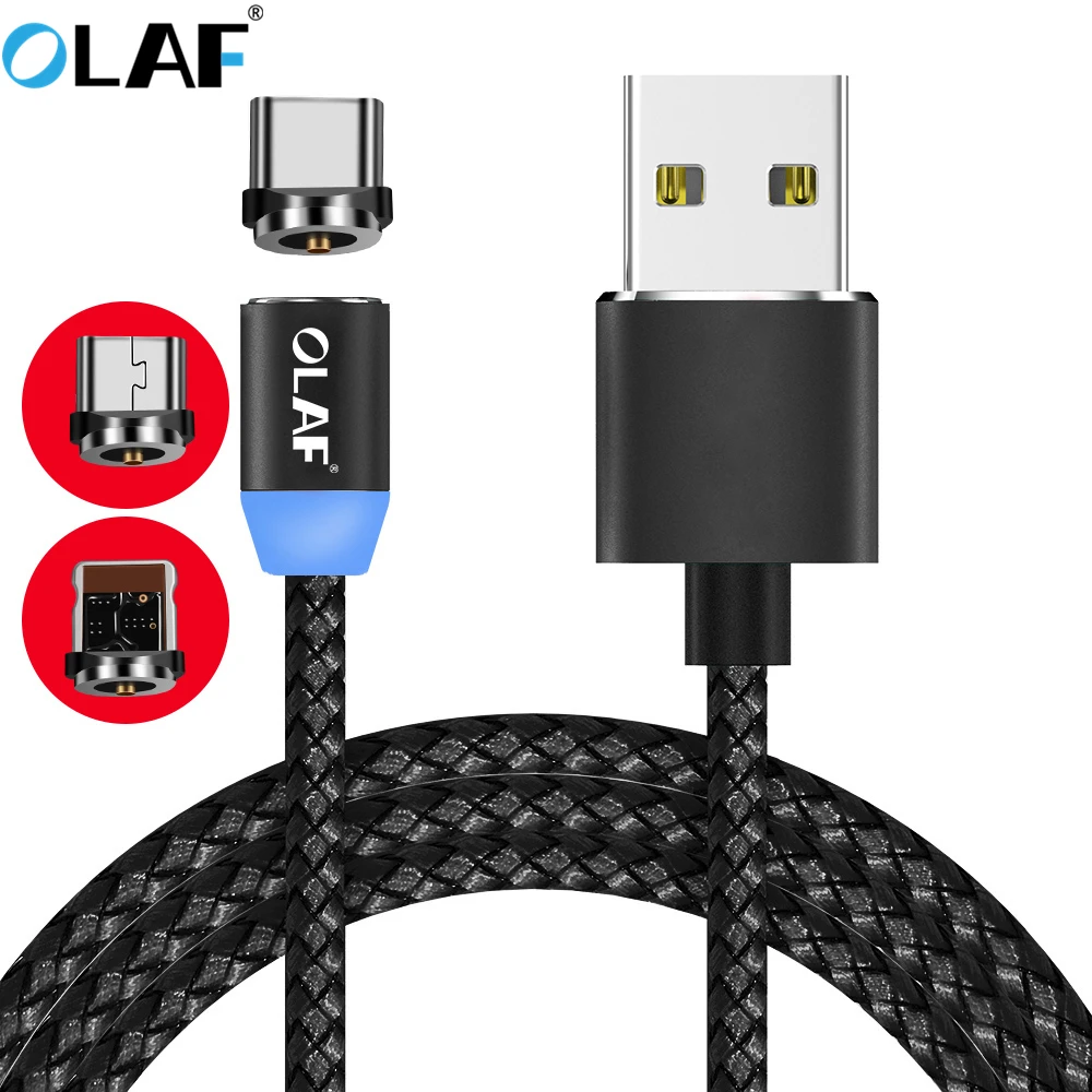 Olaf R-Line2 1 м светодиодный магнитный кабель и Micro USB usb type C нейлоновый Плетеный