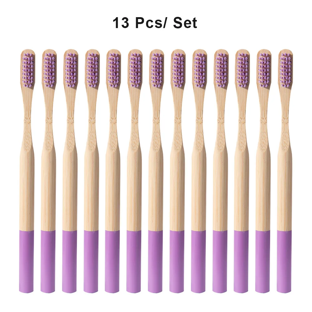 13pcs purple Экологически дерево зубная щетка "Радуга" Бамбук 12/13 шт. Зубная щётка бамбуковое волокно деревянная ручка зубная щетка отбеливание красочный - Цвет: 13pcs purple