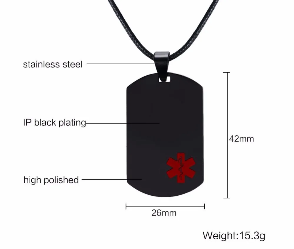 Мужское ожерелье из нержавеющей стали, медицинское оповещение, ID, Dog tag, подвеска, ожерелье в черном, унисекс, модные ювелирные изделия, гравировка