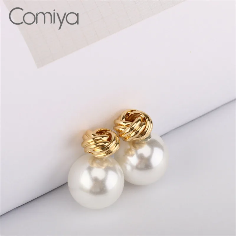 Comiya Gotic Fashion Dangle Earrings For Women Gold Color Zinc Alloy Boucle d'oreille Acrylic Pearl Ball Indian Drop Earring | Украшения