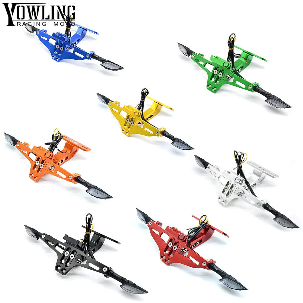 

Universal Motorcycle Signal blinker LED light License Plate Adjustable Multi-angle folding Bracket Holder For Sport Street Bike