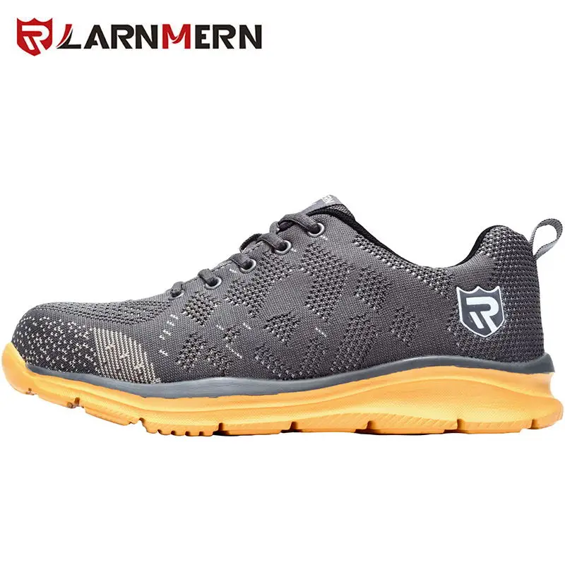 L1802-GRAY LARNMERN/легкая дышащая мужская защитная обувь со стальным носком; Рабочая обувь для мужчин; нескользящие строительные кроссовки со светоотражающими элементами - Цвет: L1802-GRAY