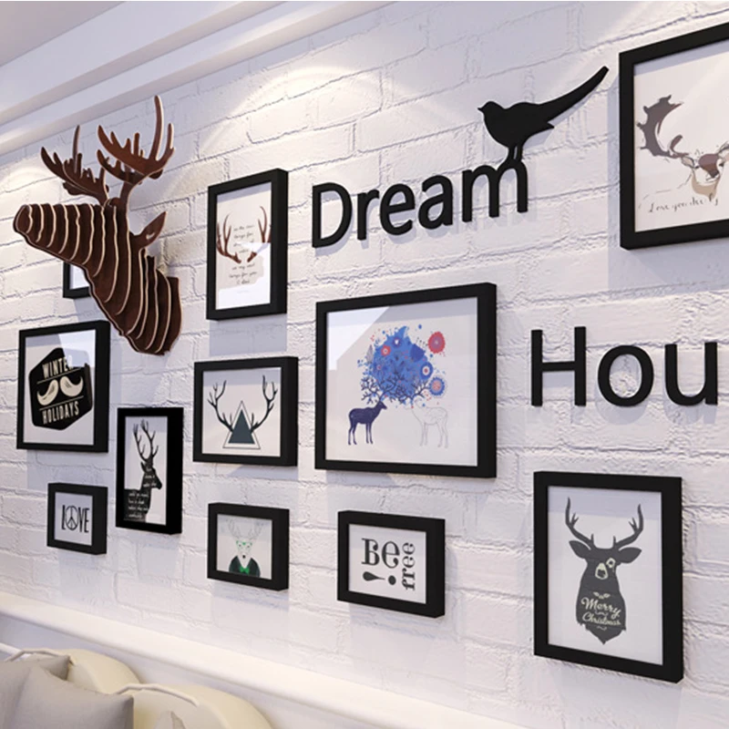 Украшение дома фрески фоторамка комбинированная голова оленя настенная