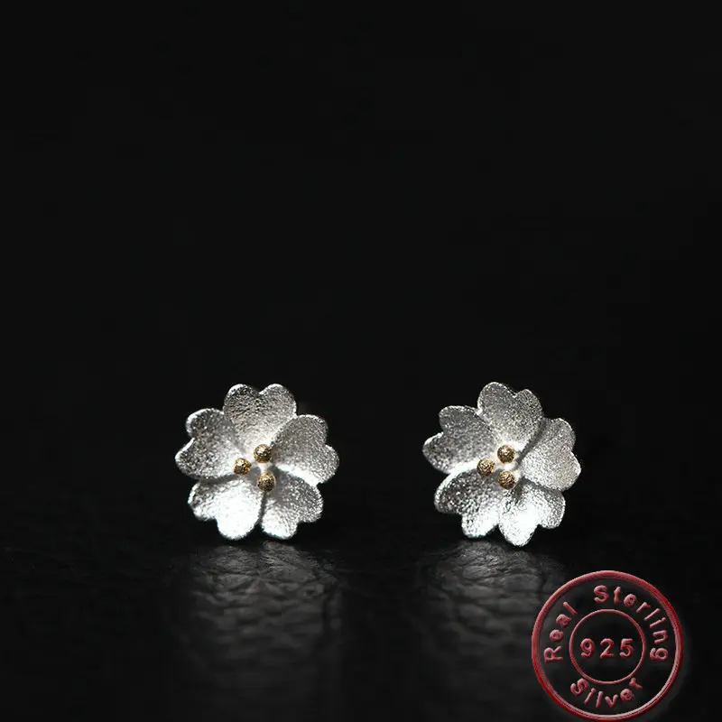 

Amxiu, 100% Стерлинговое Серебро 925 пробы, серьги в виде цветка, два тона, маленькие серьги-гвоздики для женщин и девочек, подарок на день Святого ...