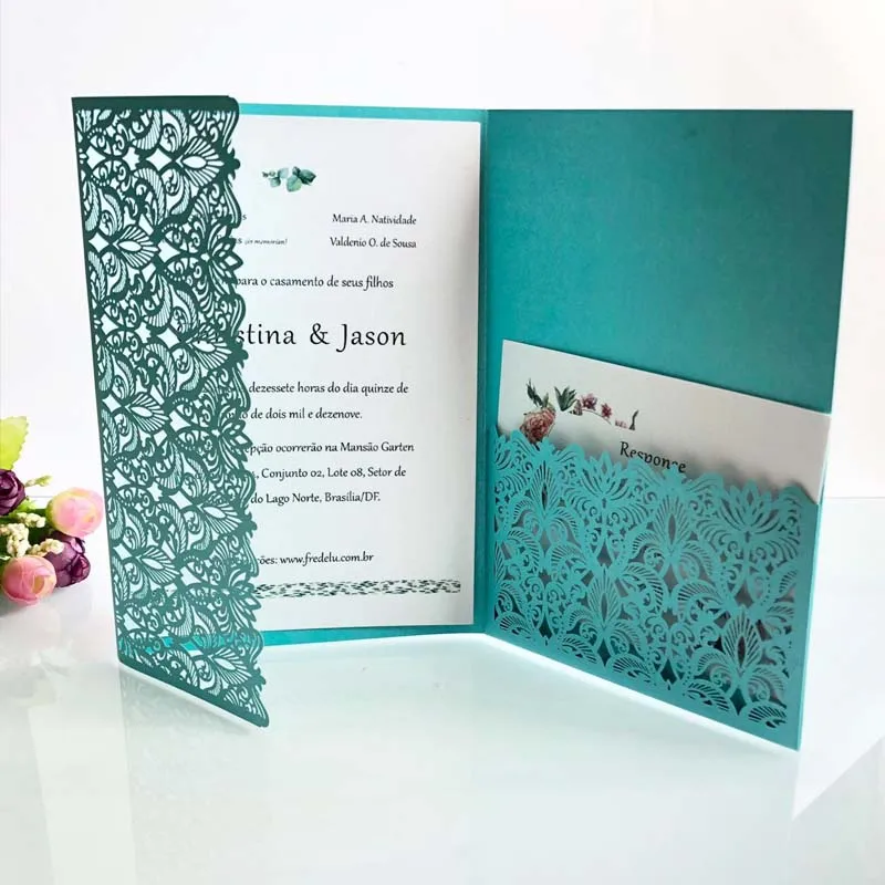 

100pcs Laser Cut Wedding Invitations with RSVP Cards Hollow Floral Design Engagement for Marriage Bridal Shower Birthday Party