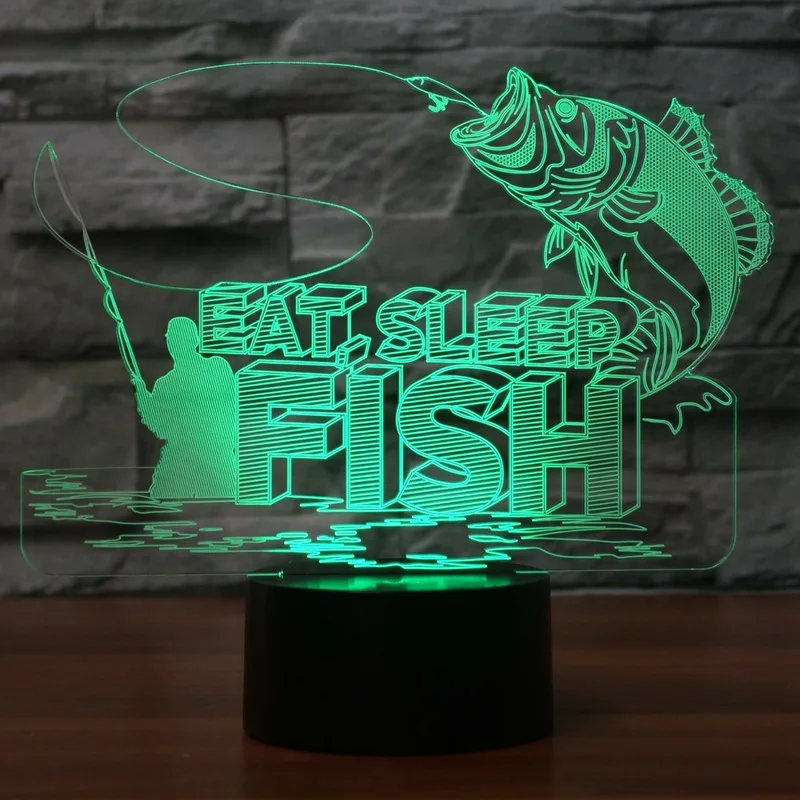 Eat sleep fish Fishing 7 изменяющихся цветов 3d иллюзия ночной Светильник