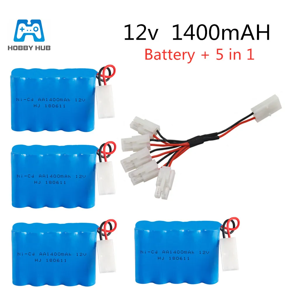 

12v 1400mah Rechargeable battery for RC boat model car toys electric Toy Trucks Tank Guns nicd 12 v AA battery with 5in1 cable