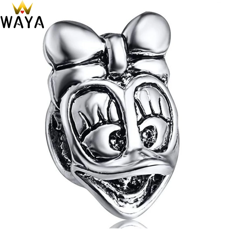 Waya серебро Цвет очарование мультфильм Минни Талисманы европейского бисера Fit