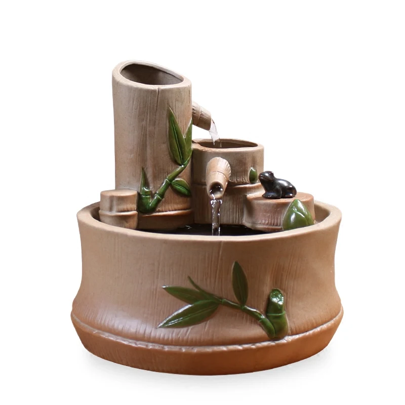 

110V-220V Creative Water Fountain Ceramic Small Fish Tank Feng Shui Rockery Decor Waterscape Indoor Ornament Crafts Fountain Art