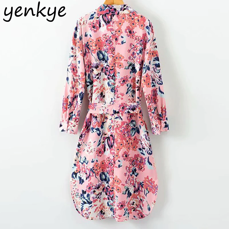 2019 женское платье-рубашка с цветочным принтом платье длинным рукавом и отложным