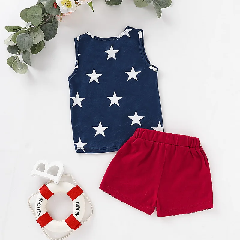 Baby Clothing Set Fourth Of July 2 Piece Outfit Stars Print Vest And Red Sequin Pant | Детская одежда и обувь
