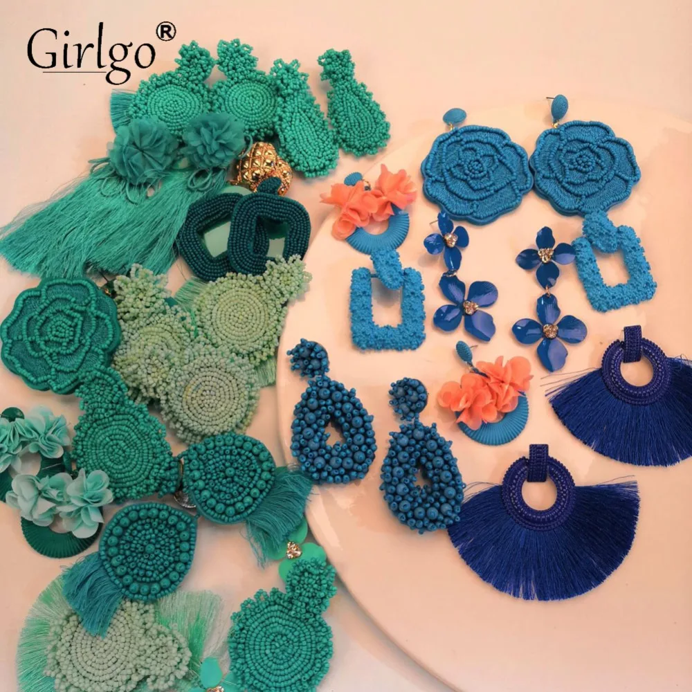 Длинные подвески Girlgo из специальных ручных бусин для женщин, свадебные украшения, шарм, роскошные, крючки, бижутерия, подарки на вечеринки, бохо.