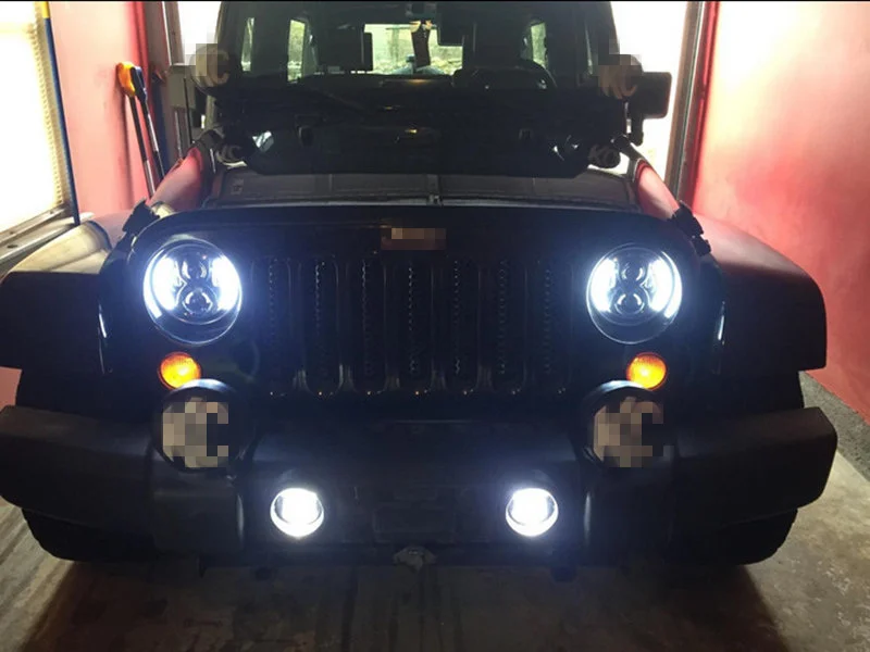7 &quotсветодиодный фар Белый Halo Angel Eye &amp DRL светодиодный S света объектив для Jeep wrangler