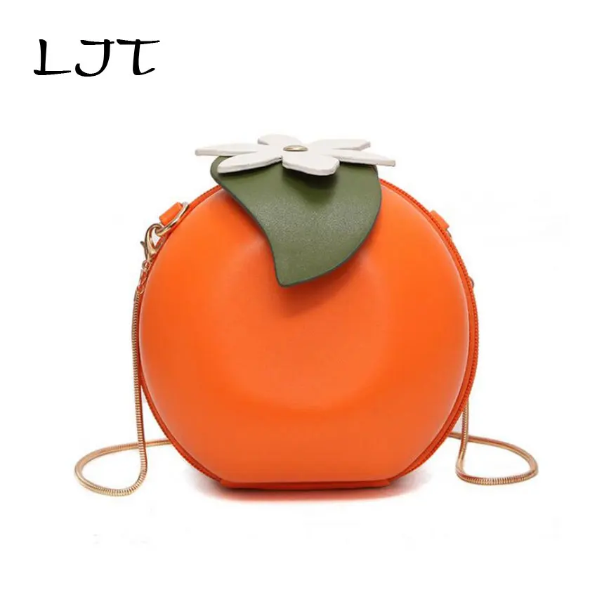 Женская круглая сумка мессенджер LJT оранжевая маленькая мини через плечо с