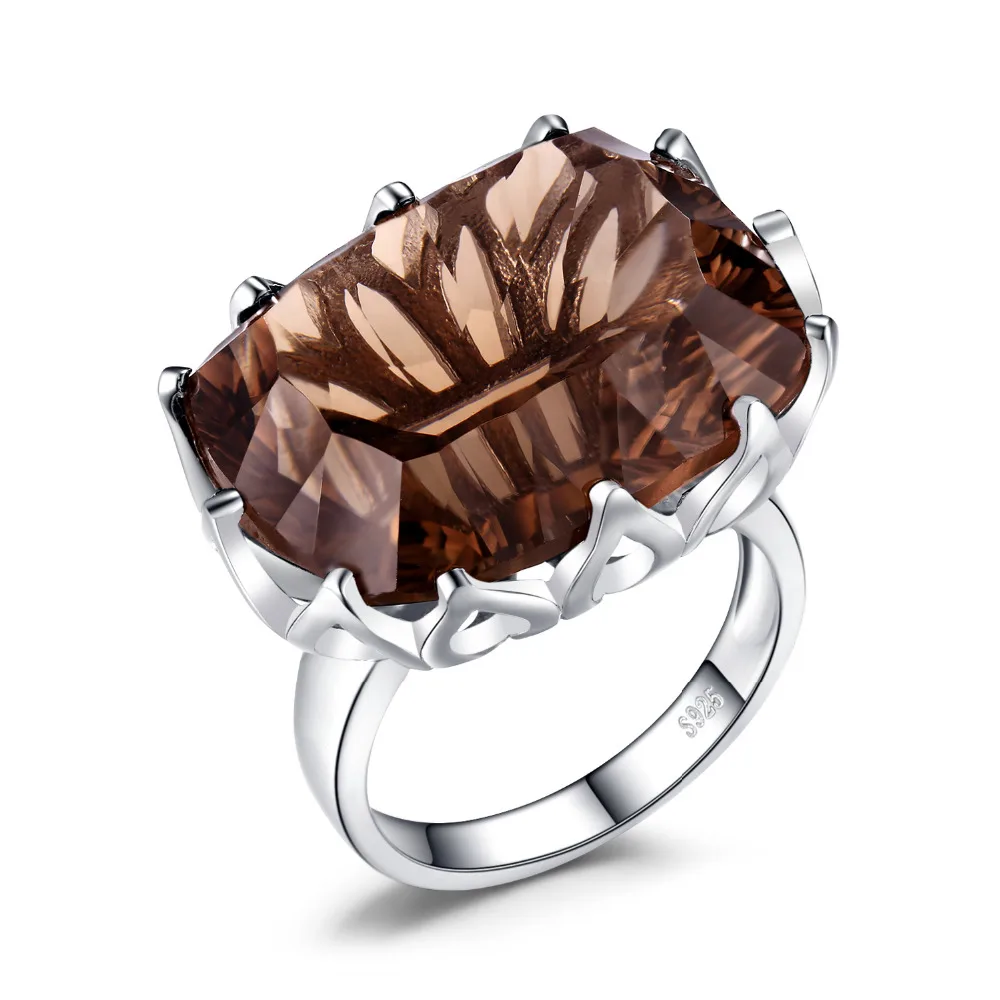 Jewelrypalace огромный уникальные вогнутой 20ct из натуральной дымчатый кварц кольцо Solid 925 стерлингов Серебряные кольца для Для женщин Красивые ювелирные изделия