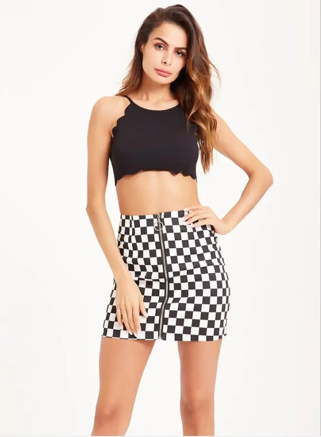 Клетчатая женская короткая юбка с высокой талией на молнии Женская Офисная в