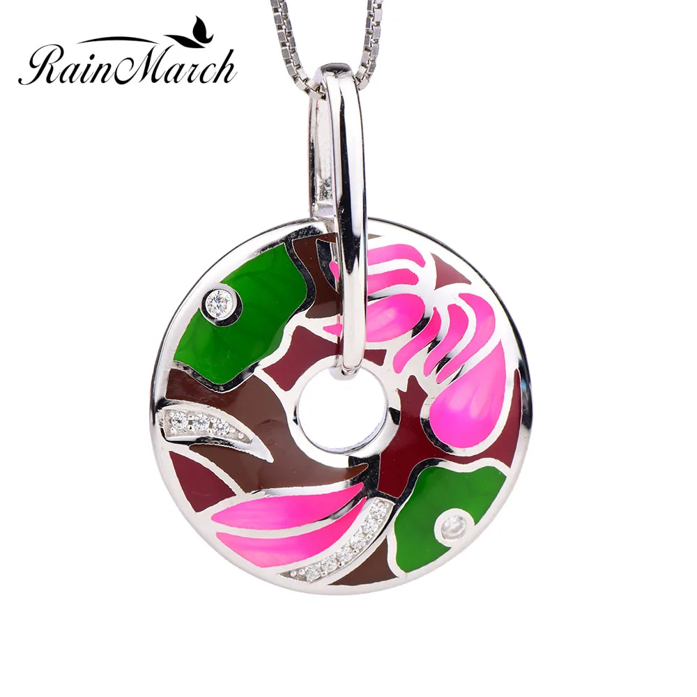 Женский кулон с эмалью лотоса RainMarch на цепочке или колье из подлинного серебра 925