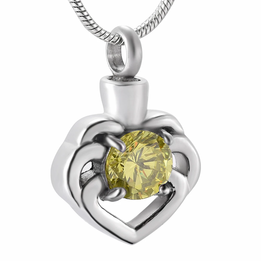 

IJD9937 Crystal Heart Stainless Steel Cremation Keepsake Necklace Jewelry for Ashes Urn Memorial Locket Human Pendant Jewelry