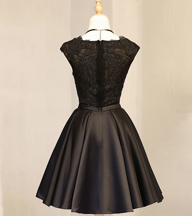 Новое поступление сатиновые винтажные платья до колена с круглым вырезом черные