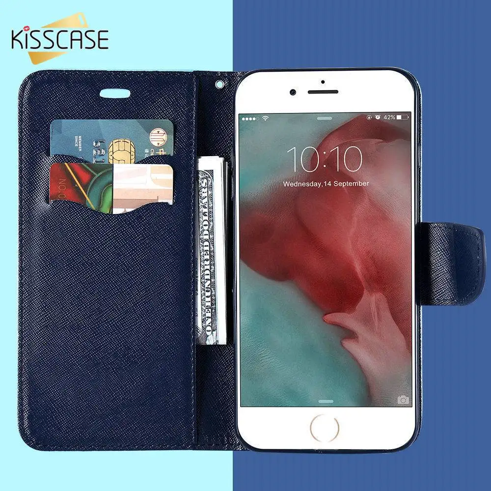 New Kisscase Магнитная Флип кожаный чехол для iPhone X 8 7 6 S Plus 5 5S кошелек Чехол держатель