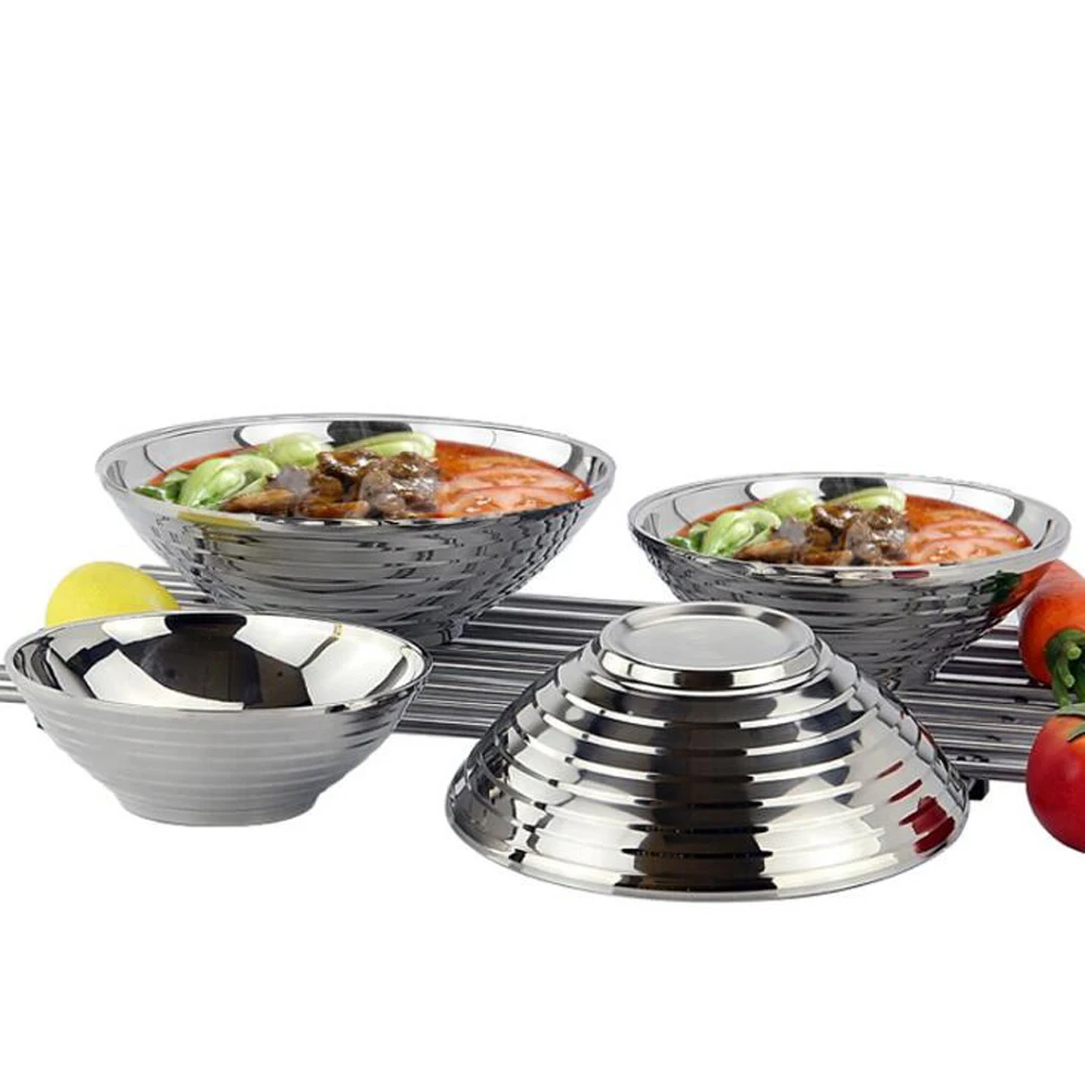 304 миски из нержавеющей стали с резьбой Рог bowl ramen изоляции защитой от ожогов