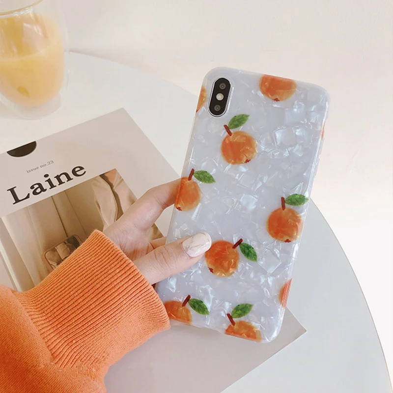 Ultra-thin Orange Shell Pattern Phone Case for iphone 6 6s 7 8 Plus All-inclusive Fall Korean Women's XS Max XR X Soft Cover |