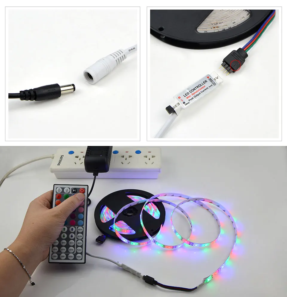 2835 SMD не водонепроницаемый RGB Светодиодные ленты свет строки 300 светодиодов 5 м лампа Клейкие ленты люмен выше, чем 3014/24 44key контроллера/3A питания