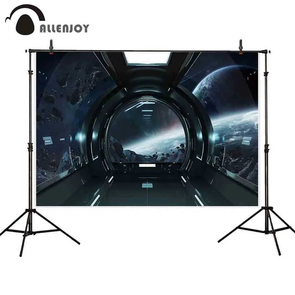 Allenjoy photophone backdrop space capsule planet rock black earth fantasy explore background photography photocall wallpapers |