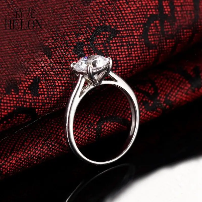 HELON 1.25ct Moissanites кольцо твердого 10K Белое Золото Круглый 7 мм Тесты положительный выращенные лабораторно кольцо с алмазом Moissanites Обручение кольцо Для женщин