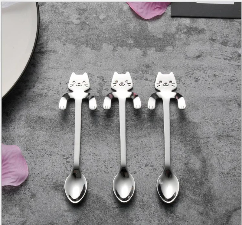 Kitstorm Творческий Нержавеющая сталь мини Cat длинной ручкой Кофе Чай ложка Hangable